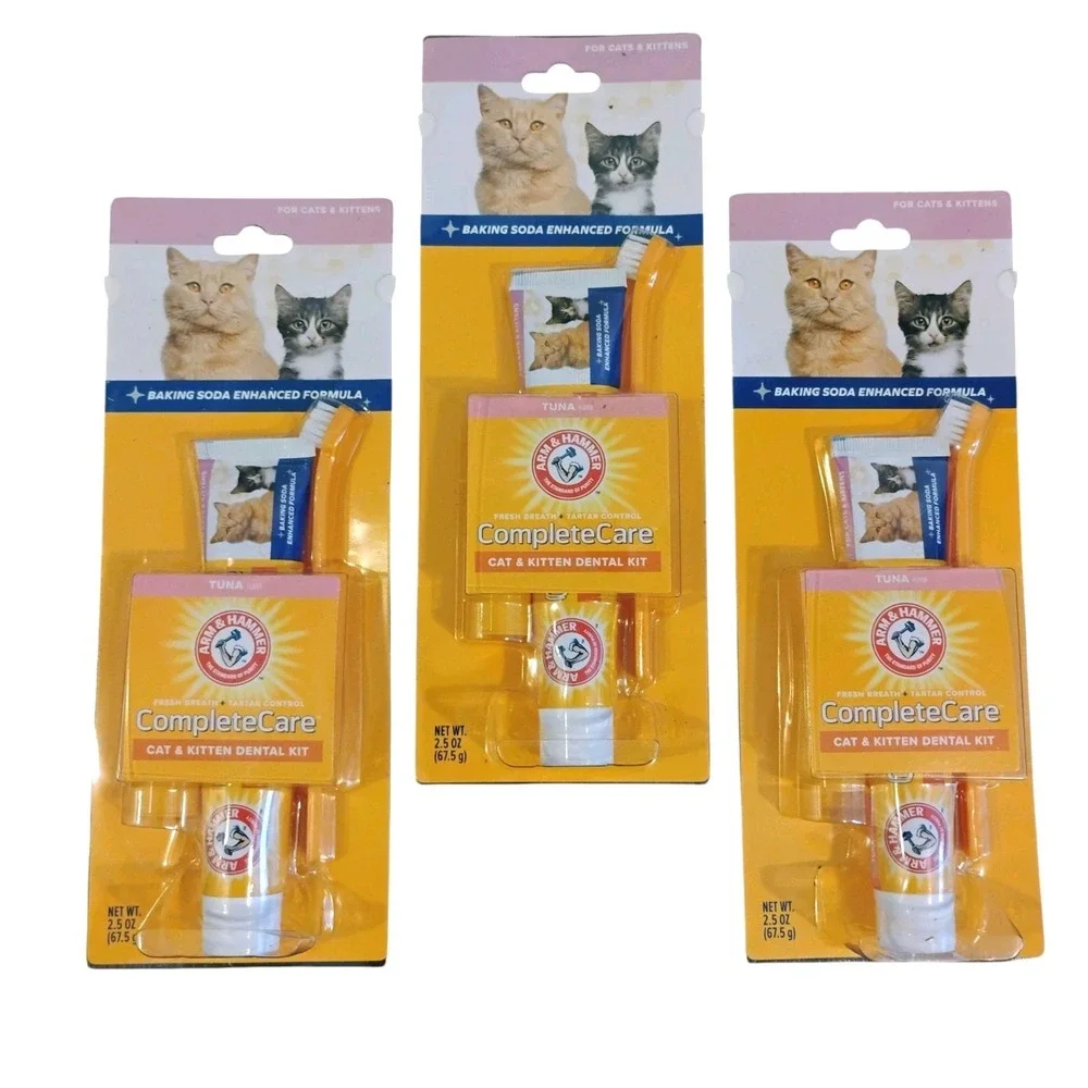 Arm & Hammer Cat Kitten Dental Kit Toothbrush Toothpaste Tuna‎ Flavored Lot Of 3